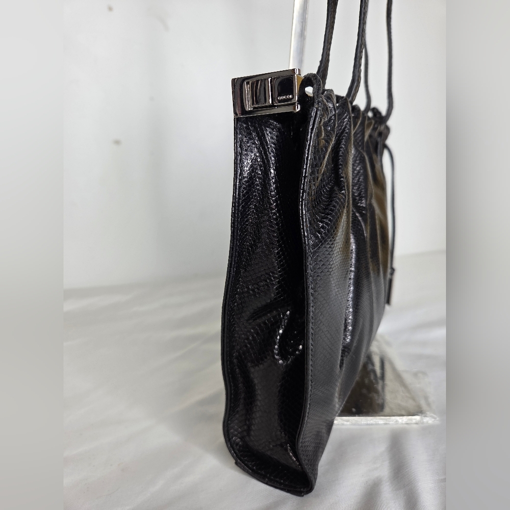 Gucci - Vintage Elegant Black Leather Shoulder Bag With Silver Plate Hardware - Picture 3 of 15